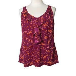 Loft Womens Ruffle Front Camisole Blouse Pink & Orange Size Large